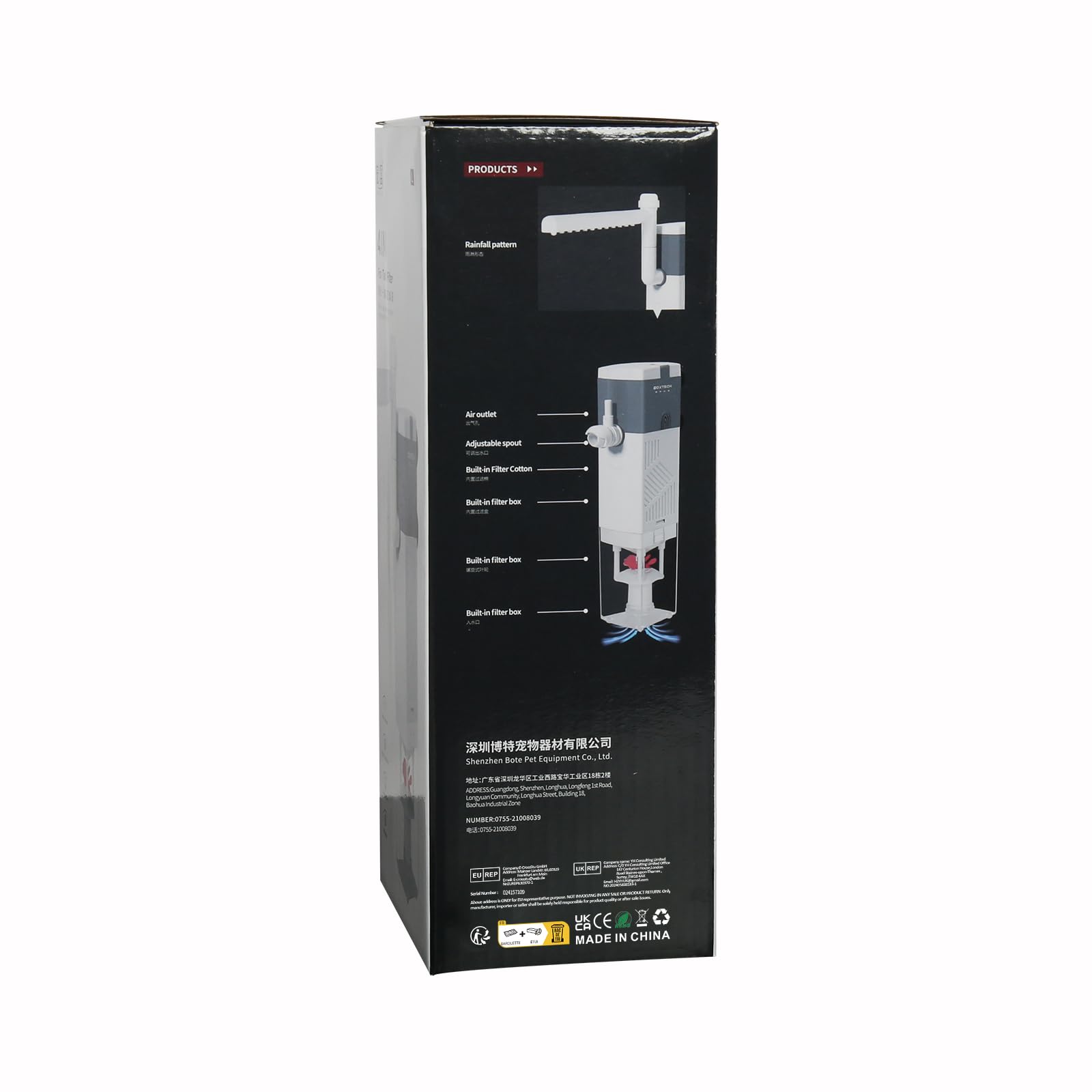 boxtech 4 en 1 Filtre pour Aquarium, Filtre d'aquarium Multifonction, Filtre Submersible Silencieux 10W, débit 600L/H, adapté aux Aquariums de 12-25 gallons