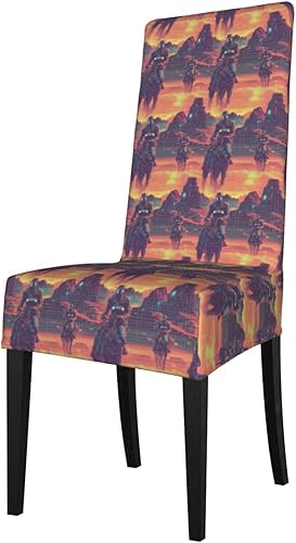 Chair Covers for Dining Chairs - Cyber Retro Western Cowboy Print Stretch Removable Dining Room Seat Covers for Chairs, Washable Chair Cover for