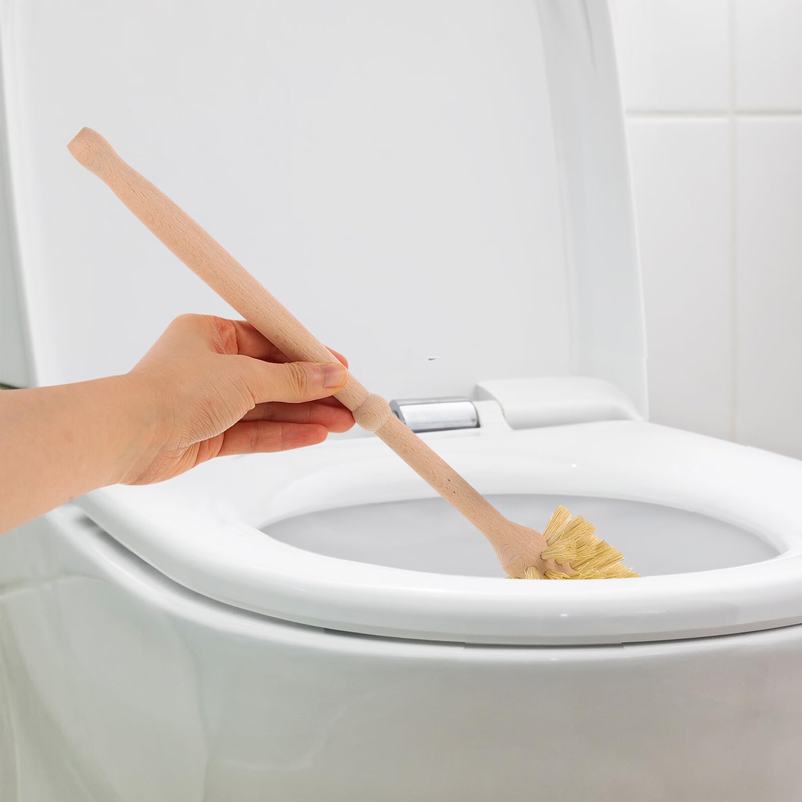 Cepillo de Limpieza para Inodoro 1 Set con Base de Madera y Cerámica | Color Caqui, Quita Manchas a Fondo, Limpieza Fácil para Hotel y Centro Comercial