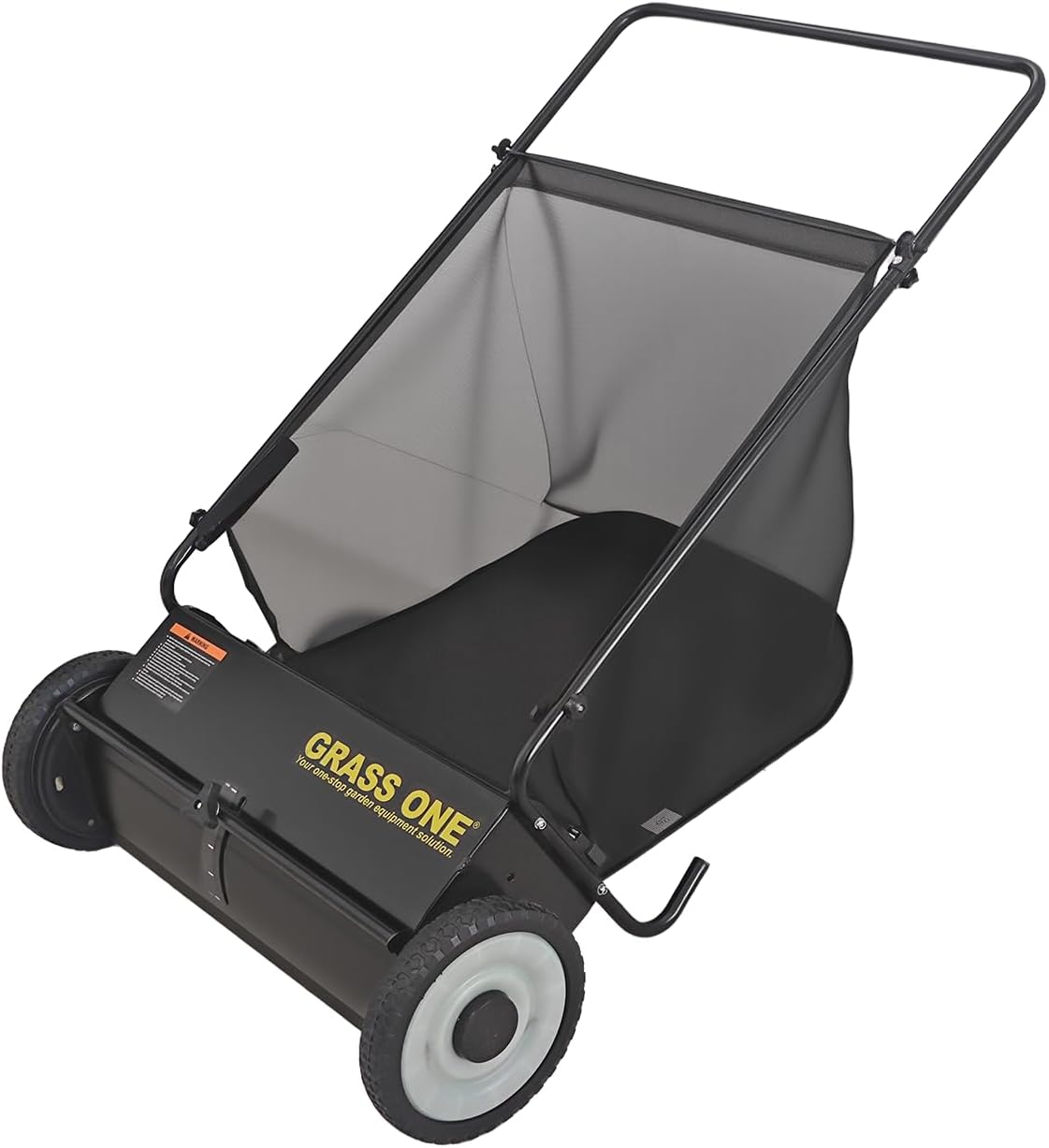 26 Inch Push Lawn Sweeper, Leaf and Grass Collector with 7 Cu.Ft Mesh Bag, 4 Spinning PP Brushes, Durable Steel Construction, Adjustable Height & Rubber Tires for Yard Cleanup