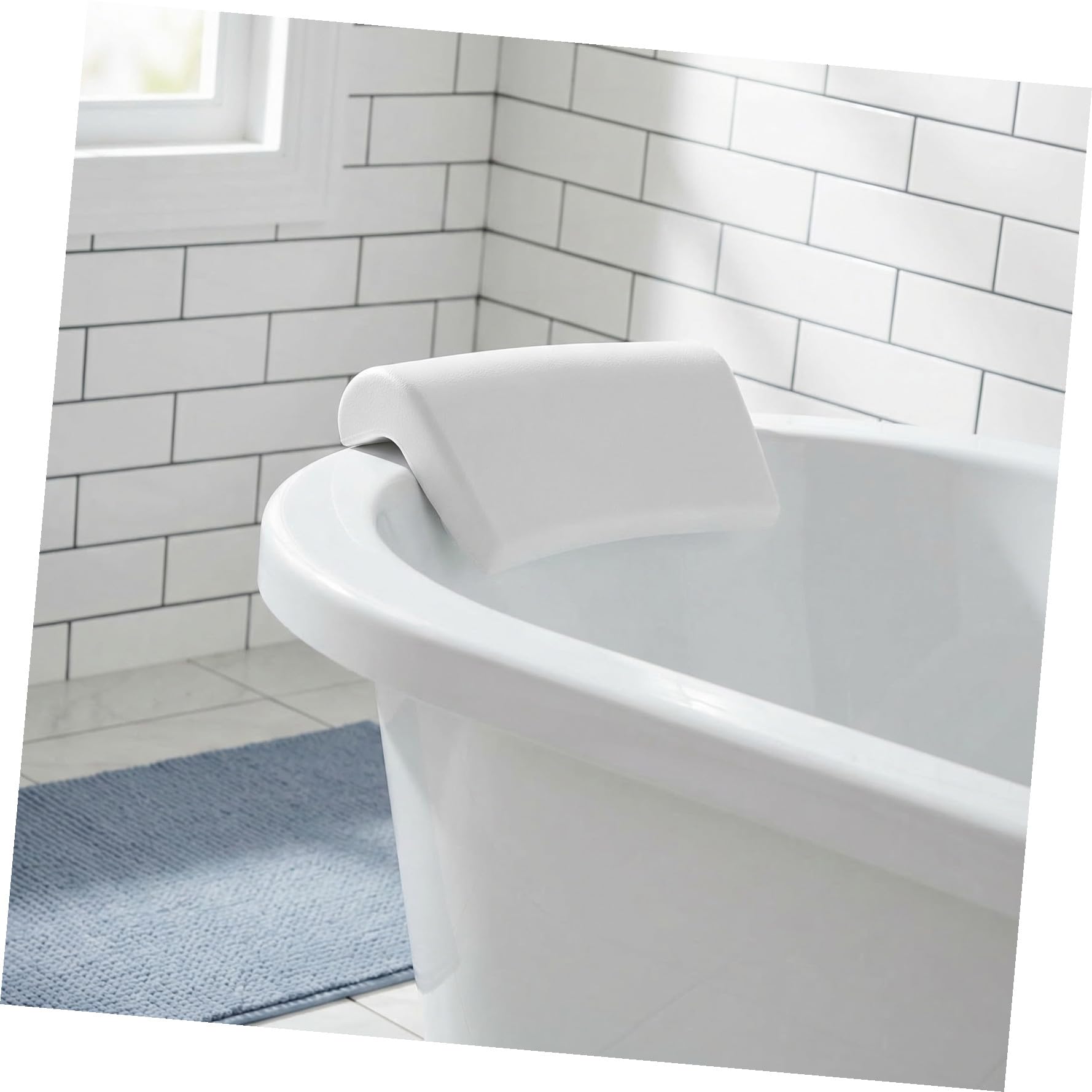 Coussin de Bain PU Antidérapant pour Adultes Oreiller Ergonomique Doux et Confortable avec Support Nuque et Dos Accessoire de Salle de Bain Blanc
