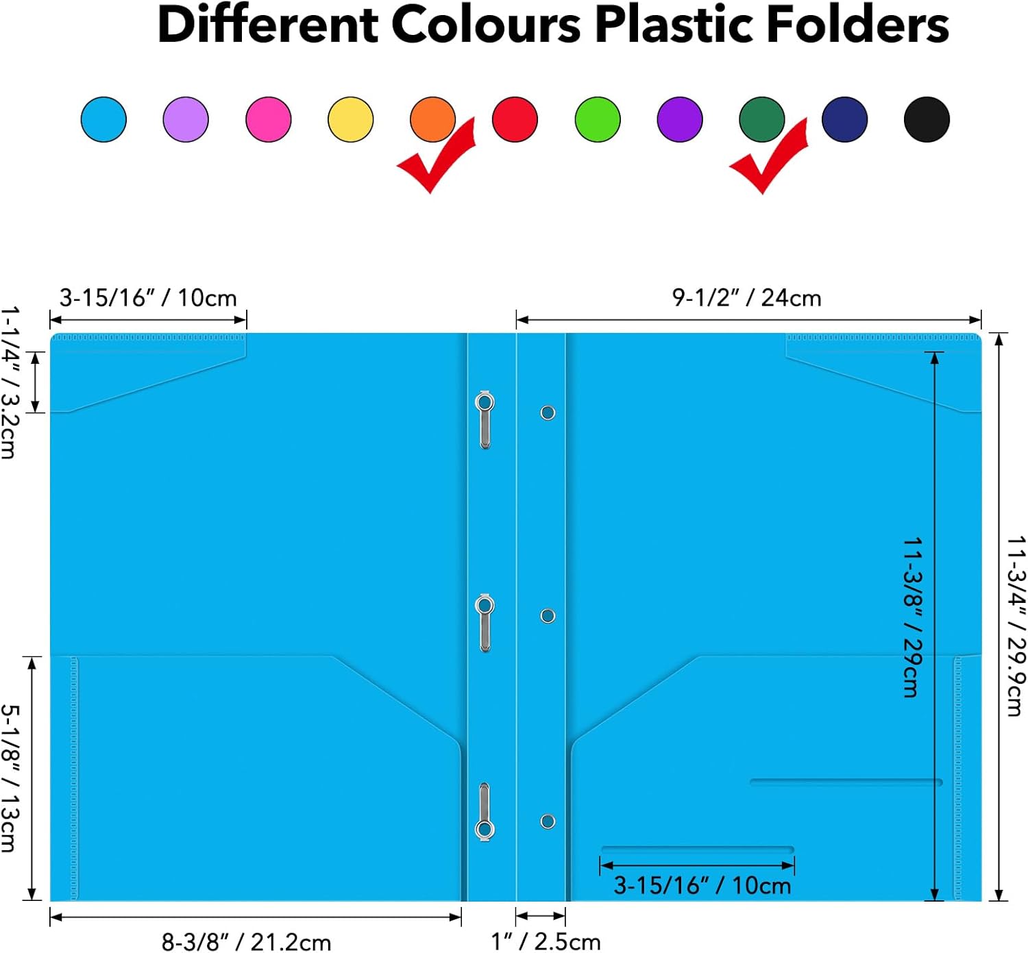Briartw 12-Pack Heavy Duty Plastic Pocket Folders with Prongs, Forest Green & Vibrant Orange Set for Letter Size, 2-Pocket Brad Folders with Clear Front Cover