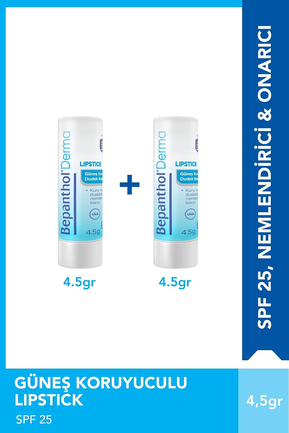 Bepanthol SPF 25 Dudak Bakım Kremi Lipstick, 4,5 gr, 2li Paket