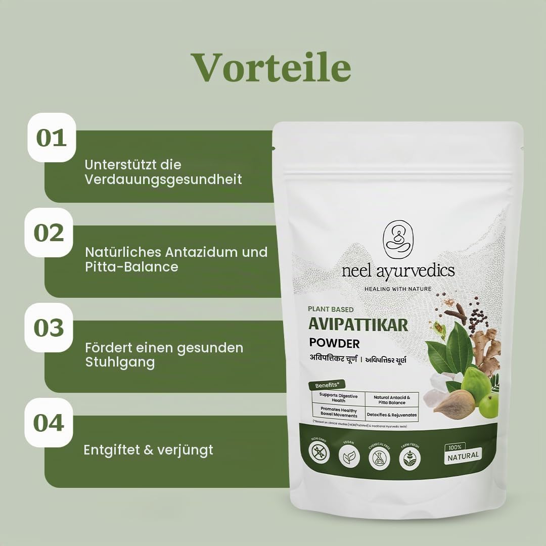 Avipattikar Churna 250g – Ayurveda Verdauungspulver für Magen-Darm-Gesundheit mit Nelken, Kardamom, Vidanga, Haritaki, Pippali. Natürliches Kräuterpulver für Magenwohl & Darmgesundheit