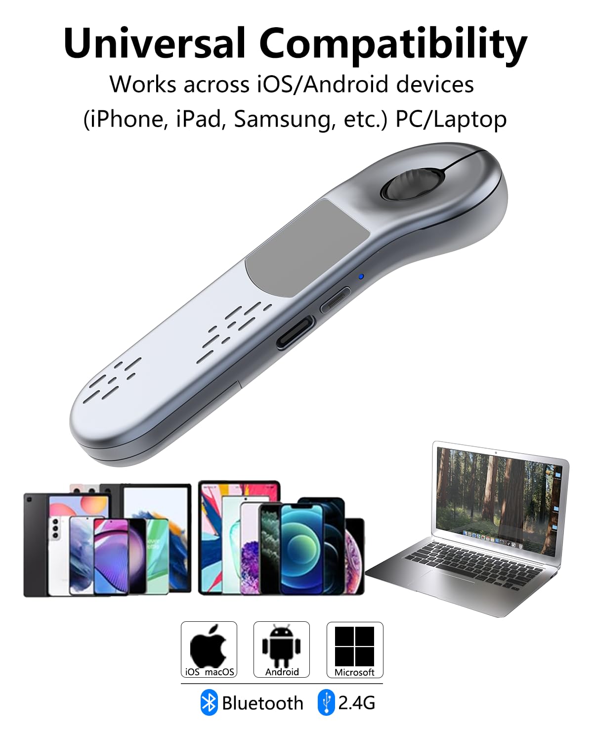 Ratón Air recargable para PC/iOS/Android con panel táctil, presentador PPT inalámbrico con Bluetooth 2.4G, funciona con PowerPoint/Keynote/TikTok/cámara/aplicación Kindle (plateado)