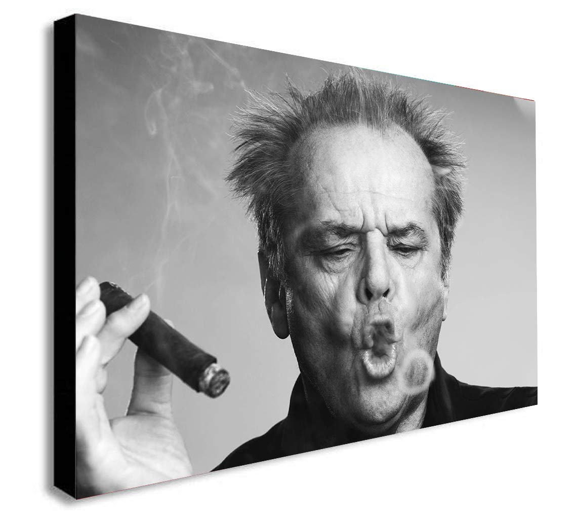 Fab Black Jack Nicholson Smoking - Canvas Wall Art Framed Print - Various Sizes (A0 47X33 Inches)