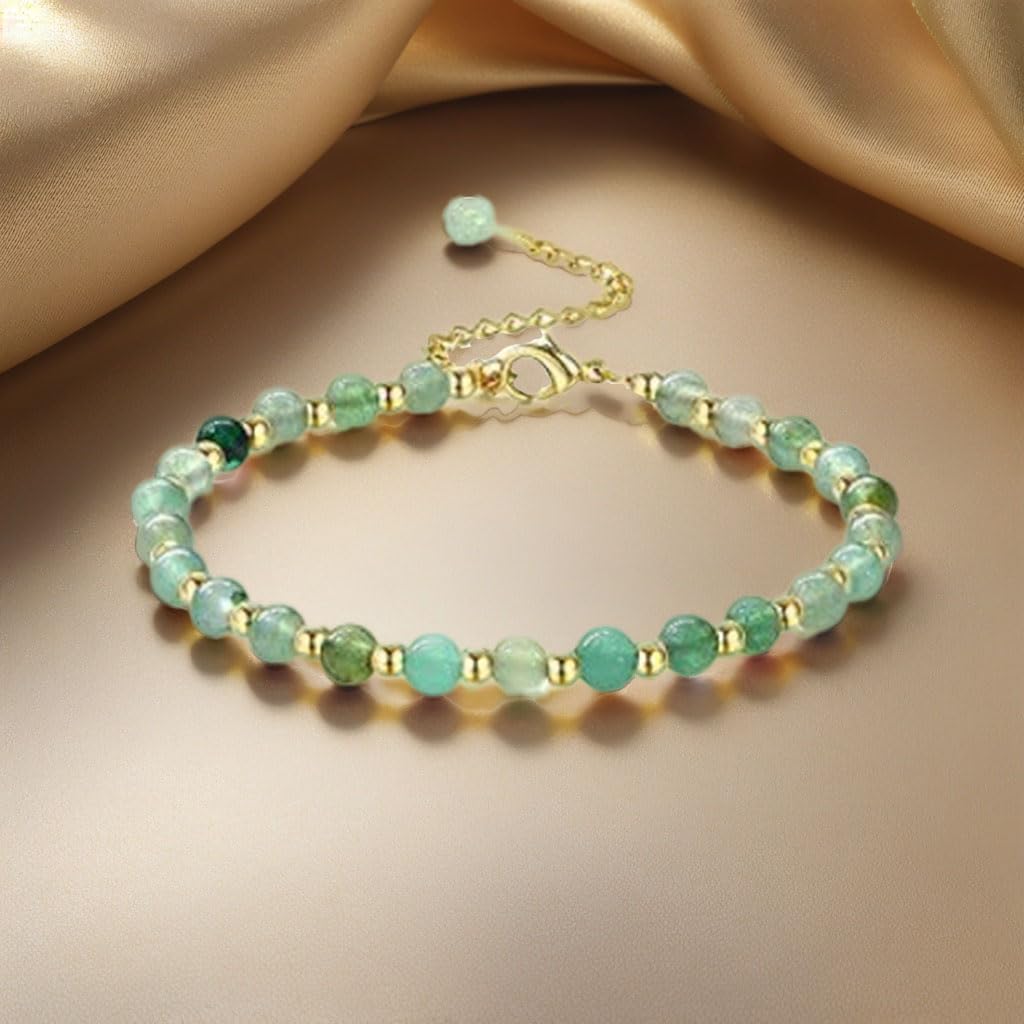 14K Gold Plated 4mm Natural Stone Adjustable Bracelet for Women ，Gem Charm Jewelry