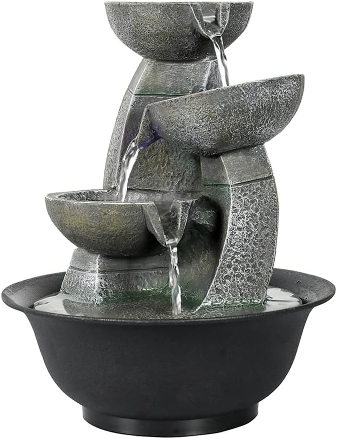 Handunmi 10.6''H 3-Tier Relaxation Indoor Tabletop Waterfall Fountain with LED Lights Desktop Fountains Calming Sound for Home Office Bedroom Decor (Grey, 15.7inch) : Home & Kitchen