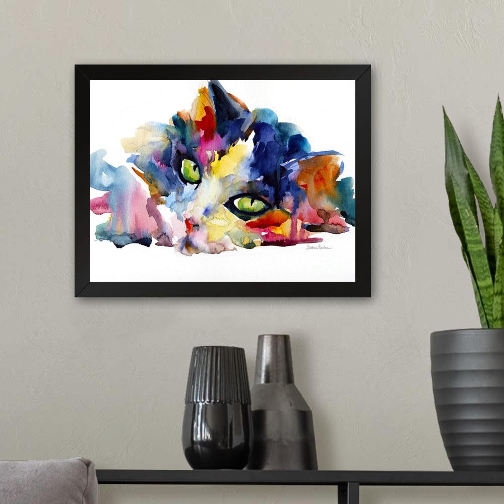 GADGETS WRAP Printed Photo Frame Matte Painting for Home Office Studio Living Room Decoration (11x9inch Black Framed) - Colorful Tubby Cat Painting