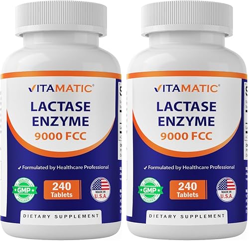 Vitamatic Lactase Enzyme 9000 FCC 240 Tabletas de Alivio de Intolerancia a la Lactosa - Paquete de 2