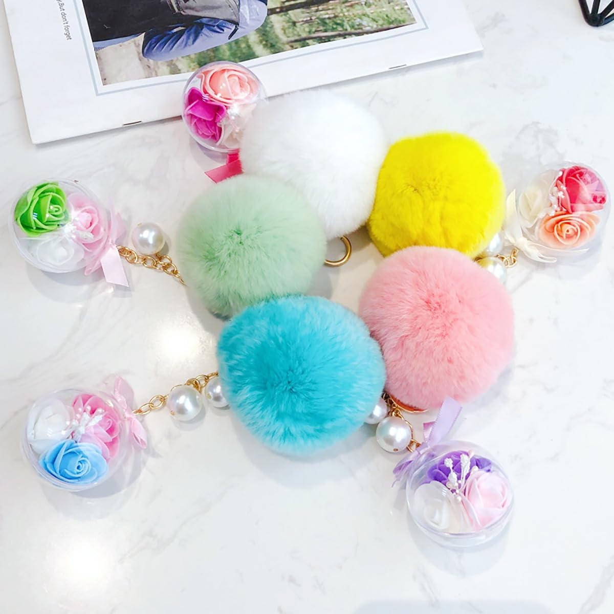 GALPADA 30pcs Colorful Plush Fur Balls for DIY Clothes Hats Shoes Fluffy Soft Rabbit Hair Pom Poms Light Pink Dark Blue Light Green Craft Accessories for Sewing Projects