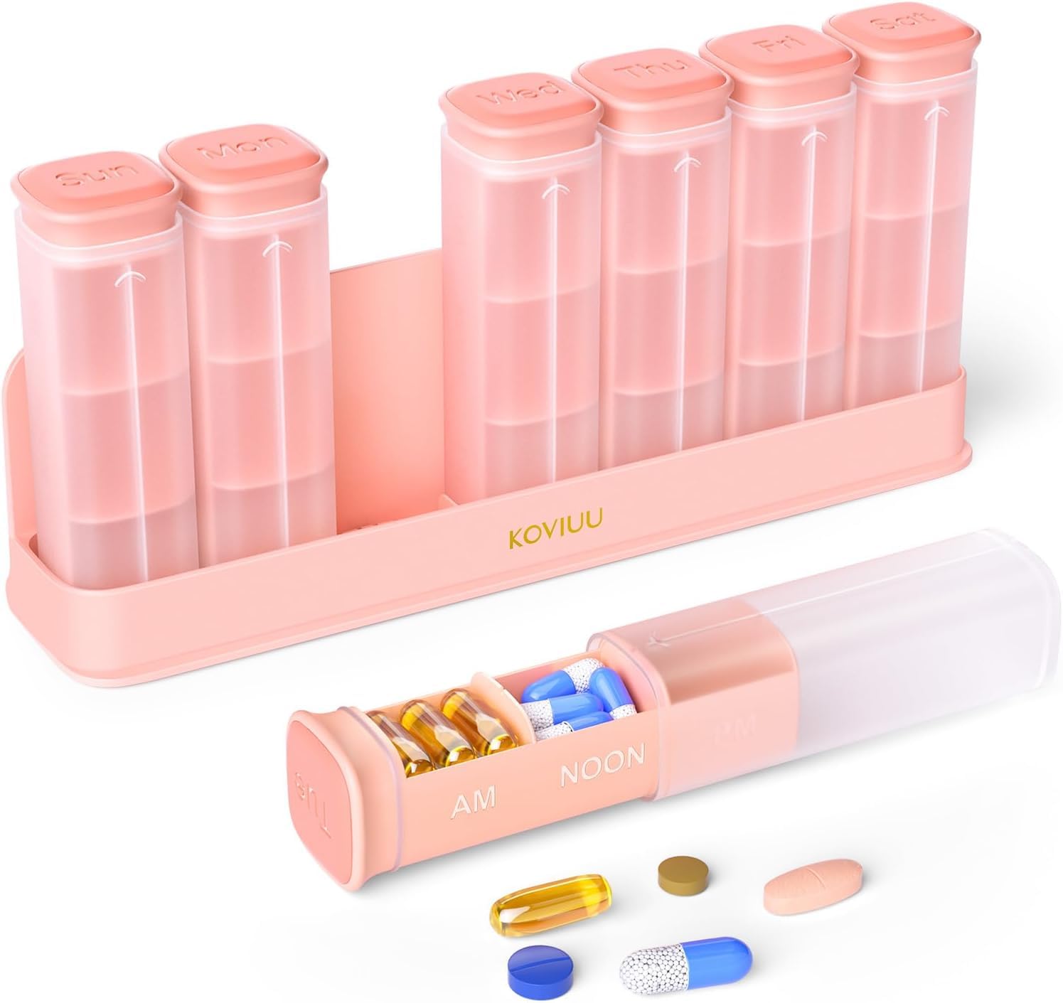 Weekly Pill Organizer 1 Time a Day Pink and Weekly Pill Organizer 3 Times a Day Pink