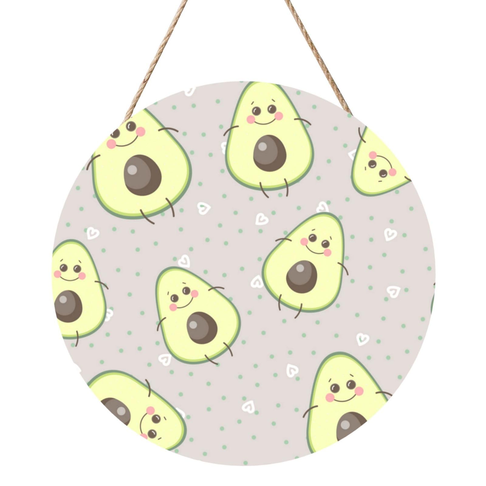 InOmak Cartoon Cute Avocado, Round Wood Panel Painting 12 in, Wall Hanging Painting For Home