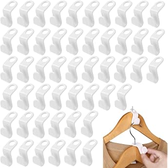 Pack of 50 Space-Saving Hangers with Connecting Hooks Multiple Plastic Hangers for Wardrobe Organiser White