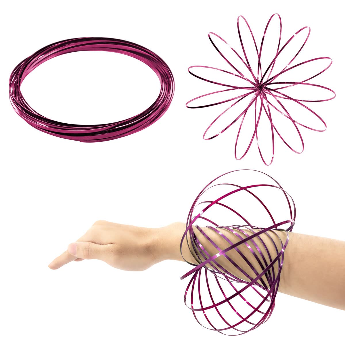 2Pack Flow Ring Infinity Loop Spinner Arm Toy, 3D Shaped Arm Spinner Magic Rings - Sensory Interactive Cool Dance Prop for Kids and Adults (Red)