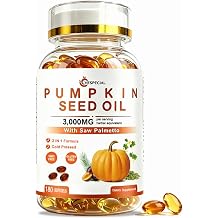 Pumpkin Seed Oil with Saw Palmetto, Pumpkin Seed Oil Capsules | 3000mg Per Serving, Cold-Pressed with Essential Fatty Acids & Phytosterols | Supports Hair, Bladder & Prostate Health | 180 Softgels