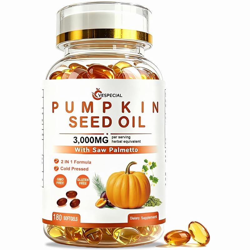 Vespecial Suplemento de Óleo de Semente de Abóbora com Saw Palmetto, 750 mg + 75 mg 4:1 por porção, 180 cápsulas gelatinosas