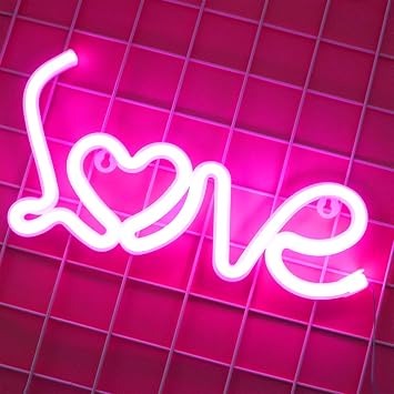 Valentines Day Decorations Heart Love Letter Lights, Led Pink Neon Signs Galentines Lights Wall Room Decor, Battery or USB Operated Light up Love for Home,Kids Room,Bar,Festive Party,Wedding