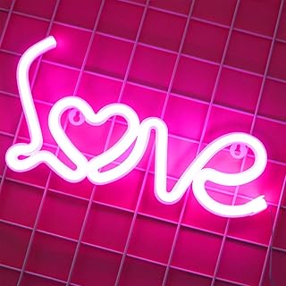 Valentines Day Decorations Heart Love Letter Lights, Led Pink Neon Signs Galentines Lights Wall Room Decor, Battery or USB Operated Light up Love for Home,Kids Room,Bar,Festive Party,Wedding
