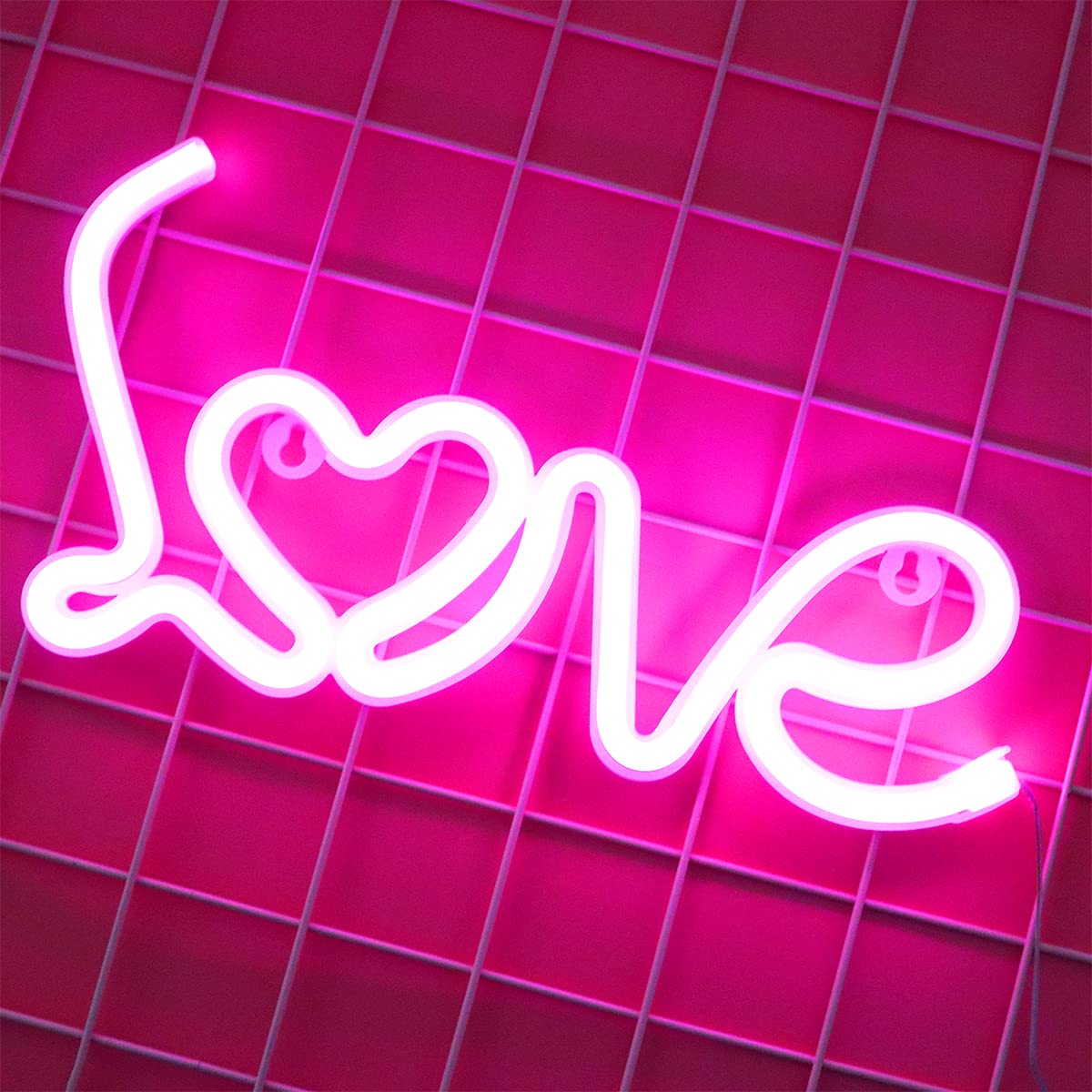 YAOZHOU Neon Sign Heart Love Letter Lights, Pink LED Decor, Battery/USB