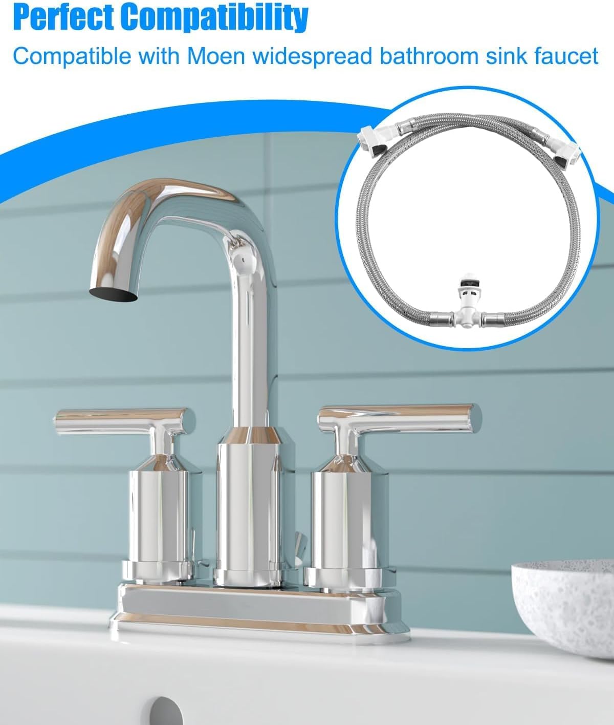 114299 Replacement Hose Kit Compatible with Moen Widespread Bathroom Sink Faucet, Bathroom Faucet Hose with Quick-connect Adapters
