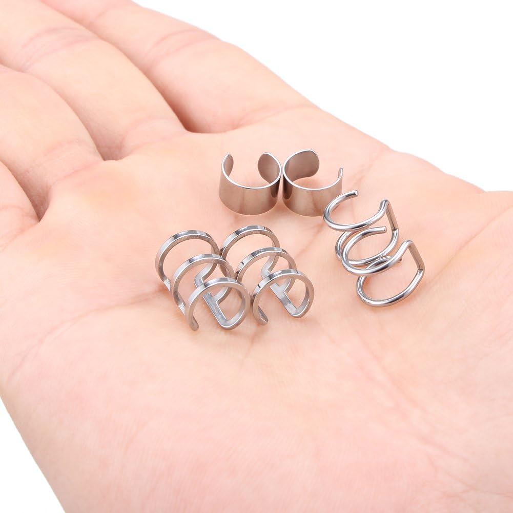 Ruifan Stainless Steel Ear Cuff Non piercing Fake Clip-on Cartilage Earring Set Women Men 6pcs