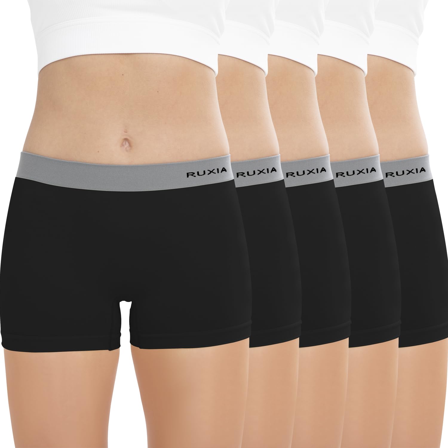 R RUXIAWomen's Boxer Briefs Underwear Seamless Soft Anti Chafing BoyShorts Panties 3" Inseam 5Pack