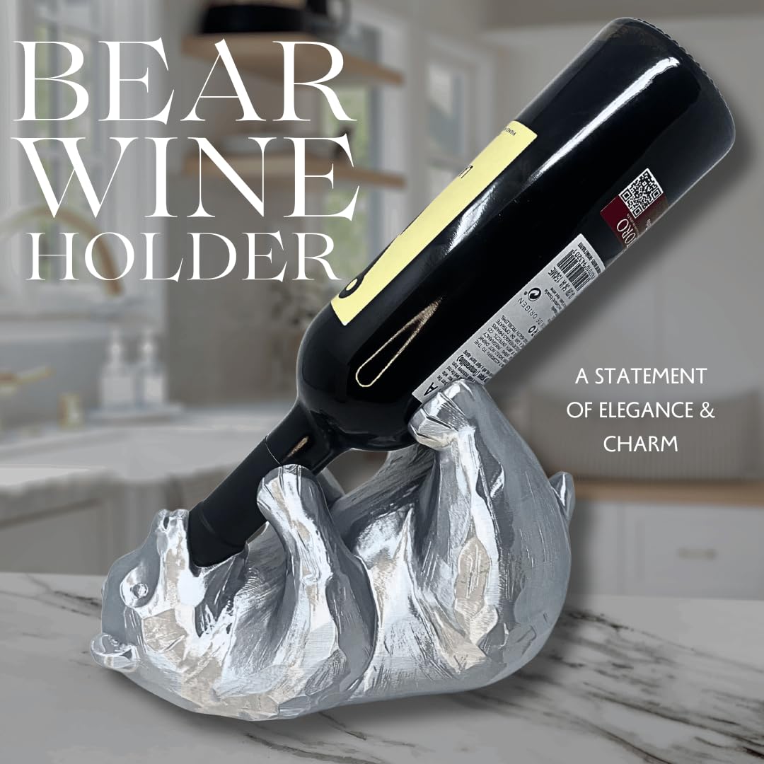 Bear Tabletop Wine Holder | Unique Design Decorative Bear Wine Bottle Stand for Entertaining Guests | Fits Most Wine Bottles | Made in USA (Brown)