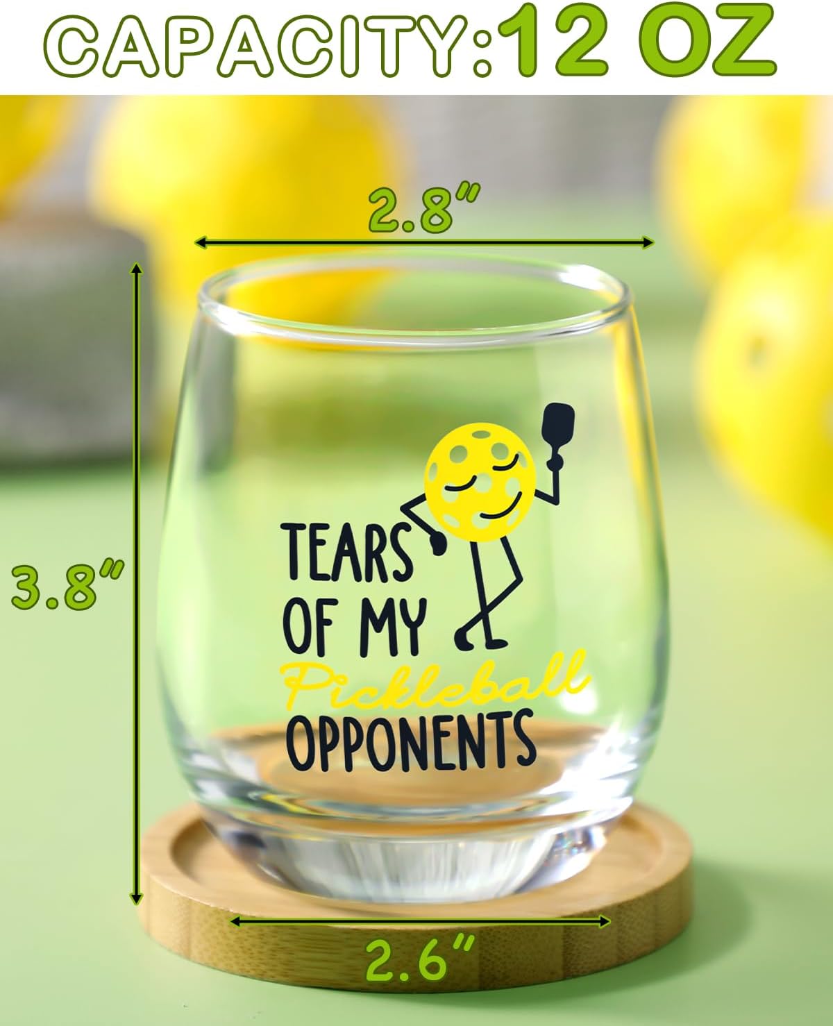 Nefelibata Stemless Wine Glasses 4PCS Funny Pickleball Christmas Gift for Pickleball Team Players Sports Lovers Coach Teacher Dad Mom 12 oz Ice Coffee Glass