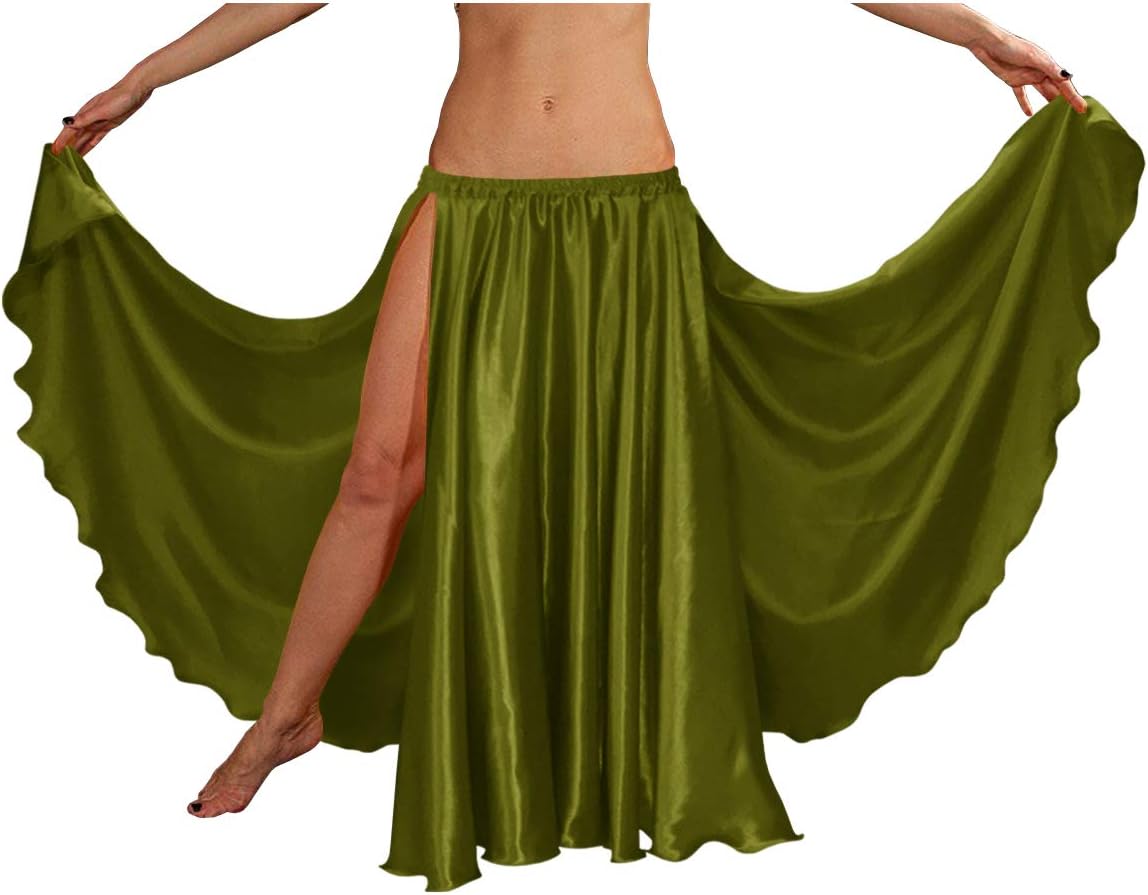 Indian Trendy 36" Long Women's Satin 2 Slit Full Skirt Belly Dance Gypsy Tribal 9 Yard Panel Jupe Flamenco Rock
