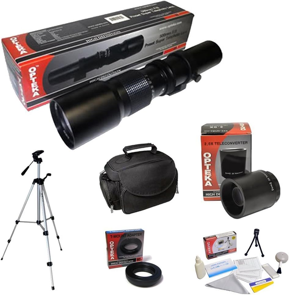 Opteka 500mm-1000mm Telephoto Lens Kit T Mount for Canon EOS 80D, 77D, 70D, 60D, 60Da, 50D, 7D, 6D, 5D, 5DS, 1DS, T7i, T7s, T7, T6s, T6i, T6, T5i, T5, T4i, T3i, T3, T2i, SL2 & SL1 Digital SLR Cameras