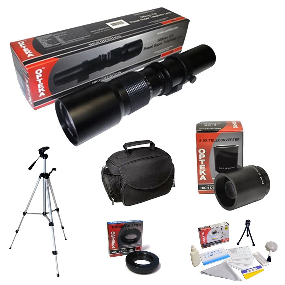 Opteka 500mm-1000mm Telephoto Lens Kit T Mount for Canon EOS 80D, 77D, 70D, 60D, 60Da, 50D, 7D, 6D, 5D, 5DS, 1DS, T7i, T7s, T7, T6s, T6i, T6, T5i, T5, T4i, T3i, T3, T2i, SL2 & SL1 Digital SLR Cameras