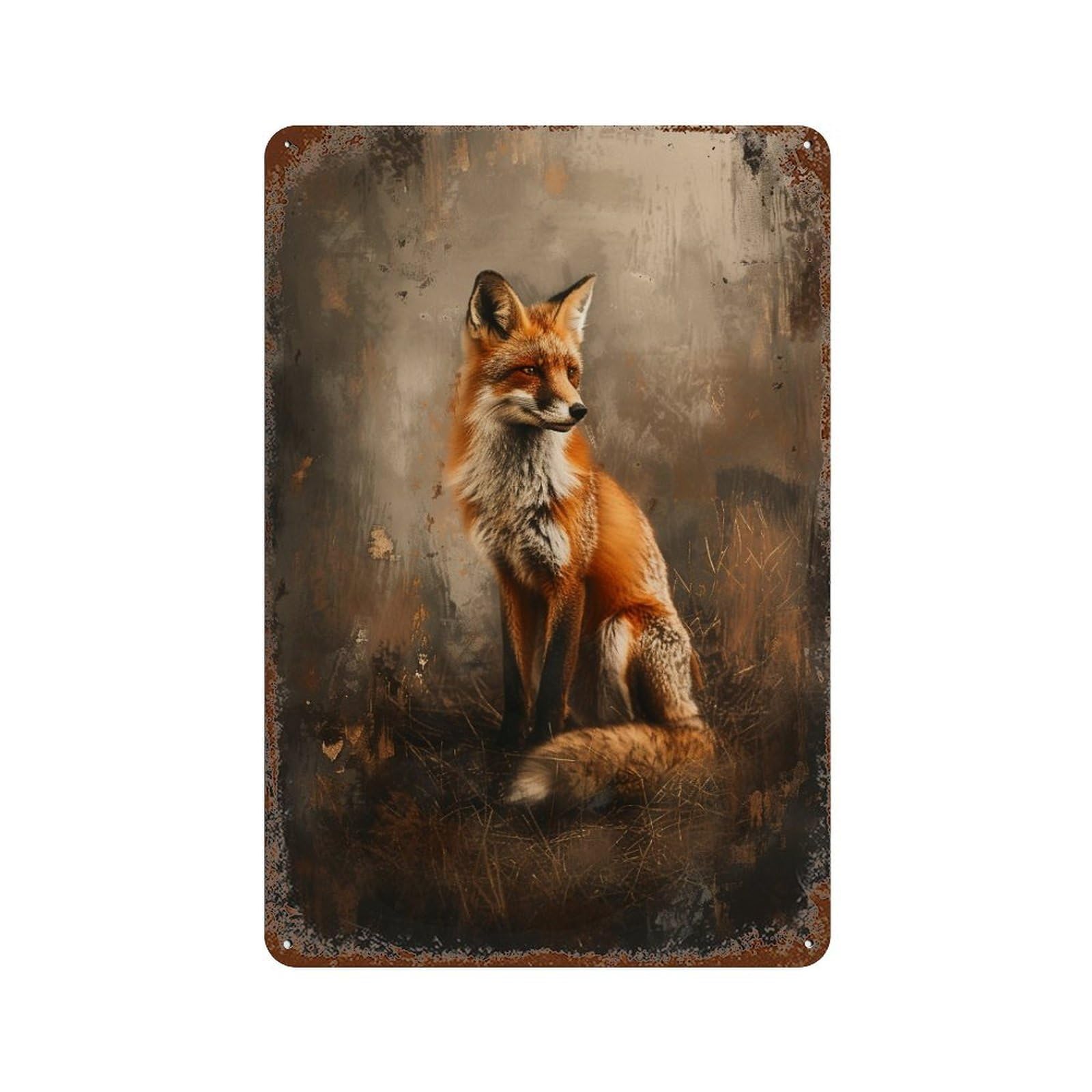 Wild Fox Portrait Rust Effect Tin Sign 11.8"x7.9", Decorative Metal Wall Art for Living Room, Hallway And Home Decor
