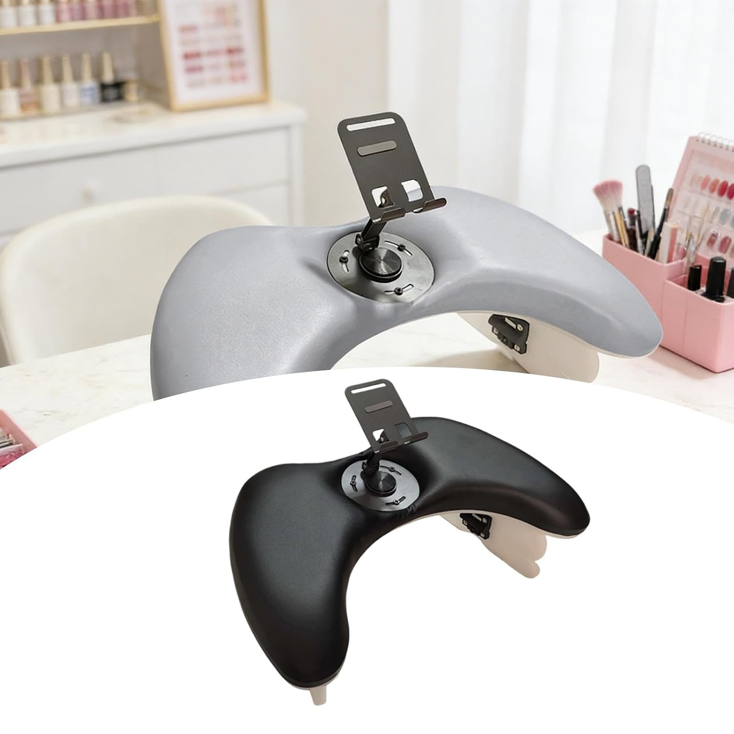 Nail Arm Rest Hand Stand Cushion Anti Slip PU Leather Professional Nail Hand Pillow Manicure Tool for Manicurists Salon Home, Black with Bracket