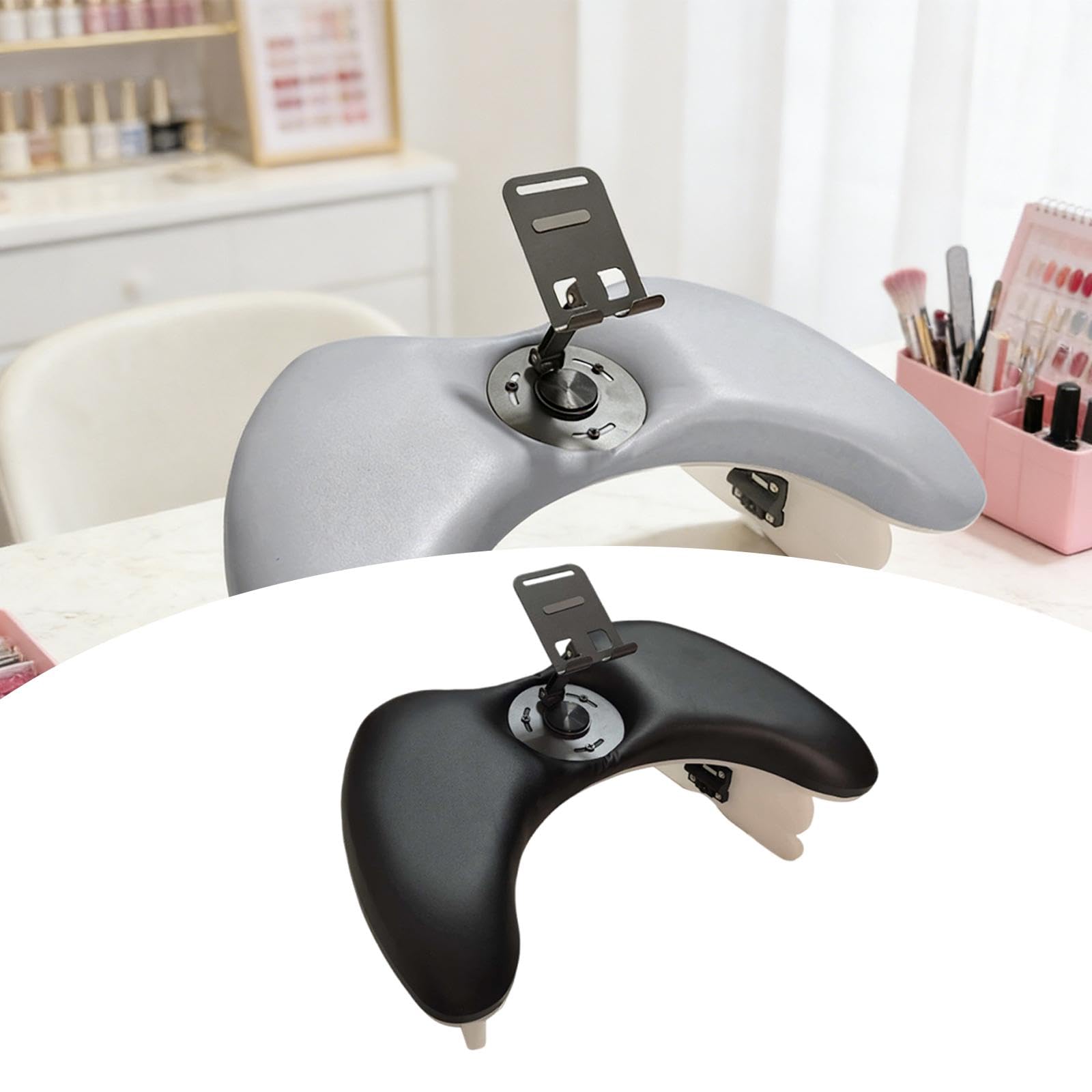 Cuscino per Manicure Poggiapolso Poggiabraccio Unghie Cuscino Manicure Pieghevole Altezza Regolabile PU Comodo per Trattamento Lungo Adatto a Salone S, Nero con Staffa