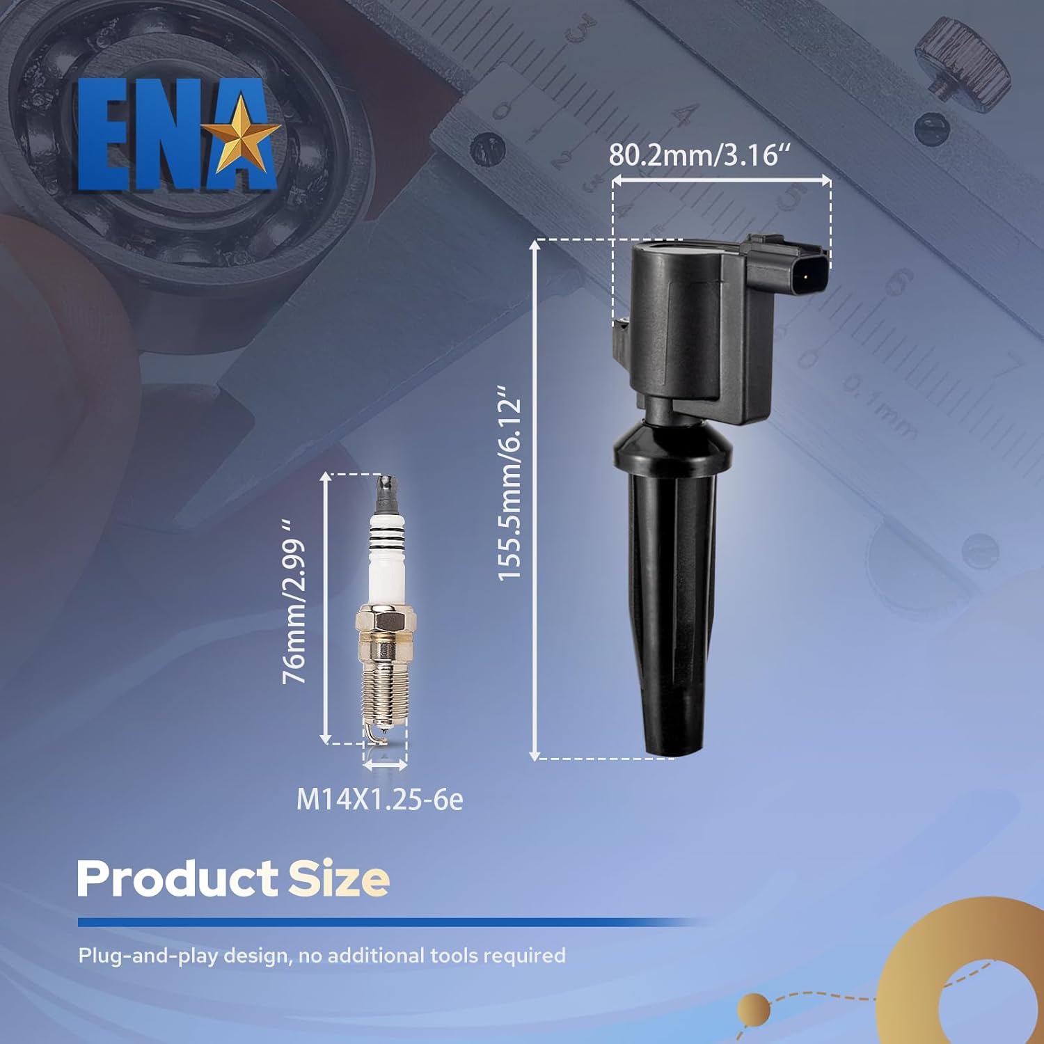 ENA Set of 4 Platinum Spark Plug and 4 Ignition Coil Pack Compatible with Mazda 2004 2005 3 2.0L 2.3L, 2005 6 2.3L, 2005 2006 2008 Tribute 2.3L Replacement for FD505 SP432