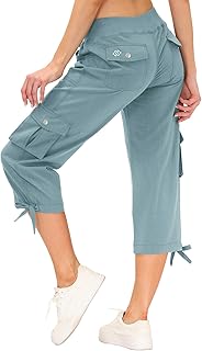 Women's Cargo Capris Hiking Pants Lightweight Quick Dry Outdoor Athletic Travel Casual Loose Comfy Cute Pockets