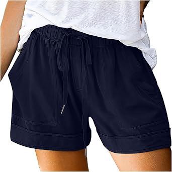 LRMQS Shorts for Women Trendy 2026 Casual Summer Drawstring Shorts with Pockets Beach Loose Elastic Waist Vacation Clothes