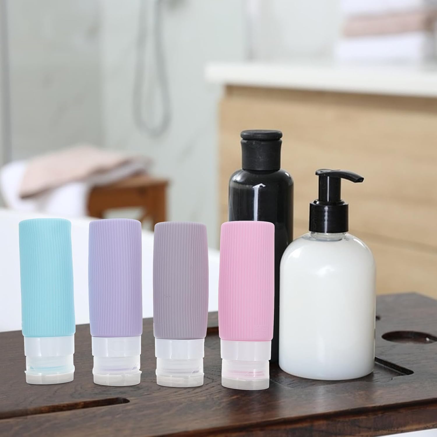 4 Pcs 90ml Silicone Refillable Travel Bottles for Toiletries with Flip Cap, Leakproof Liquid Containers for Shampoo, Lotion, and Body Wash, Portable Travel Accessory for Vacation