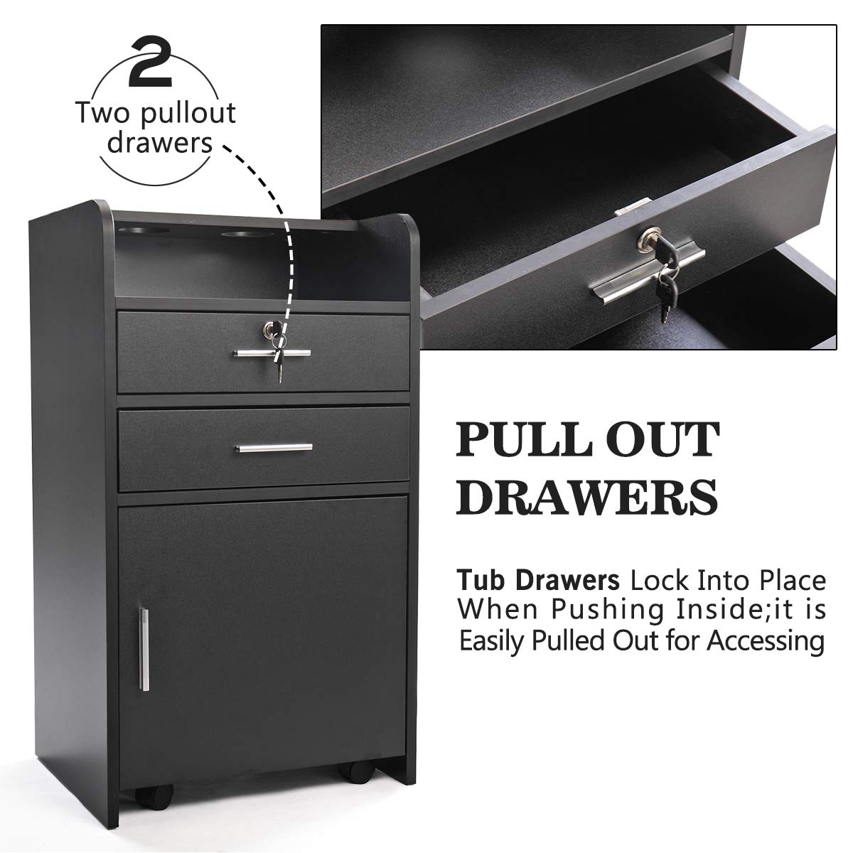 PENNYNANA Beauty Salon Storage Cabinet with Lockable Drawer & Wheels, 3-Layer Styling Station with Hair Dryer Holders, Trolley Spa Equipment, All Black … : Beauty & Personal Care