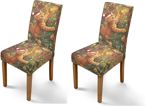 Miniatura 58 de Rnyleeg Juego de 1 fundas de asiento de Feliz Navidad para sillas de comedor, fundas elásticas suaves y cómodas para sillas de comedor con estampado
