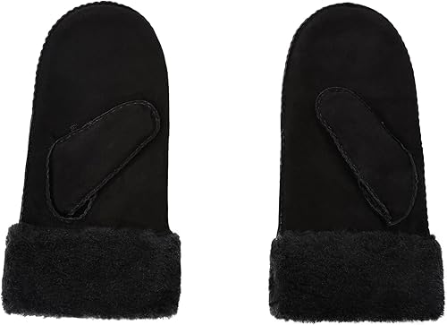 Miniatura 2 de Surblue Manoplas de gamuza de oveja de invierno para hombre, piel de oveja de alta calidad, cálido puño grueso forrado de lana de cordero