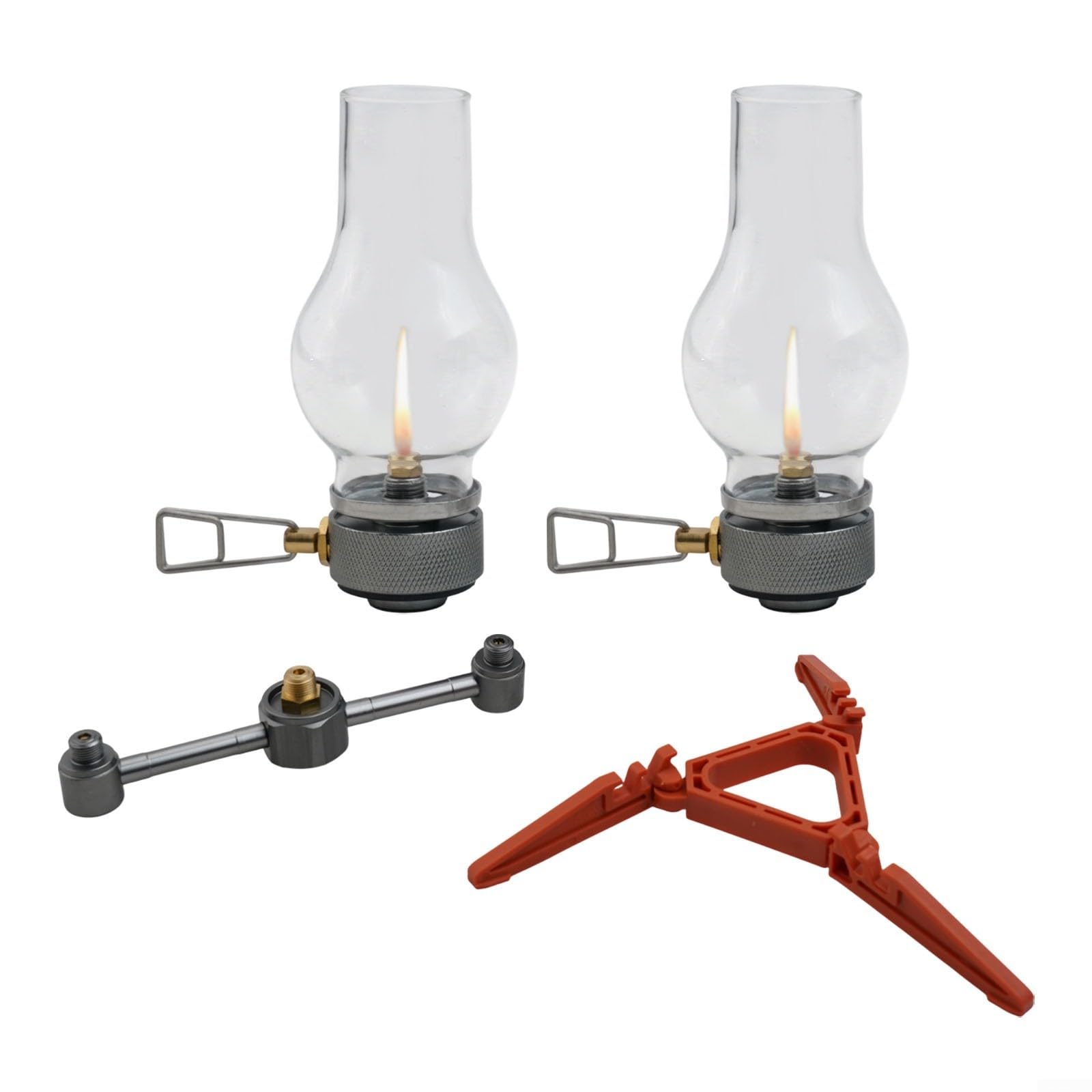 Lanterna a gas in rame bianco e vetro con scatola portaoggetti, lampada portatile per tenda, per campeggio all'aperto, escursionismo, luce ambientale, 12 x 55 cm (2 set di lampade a gas)