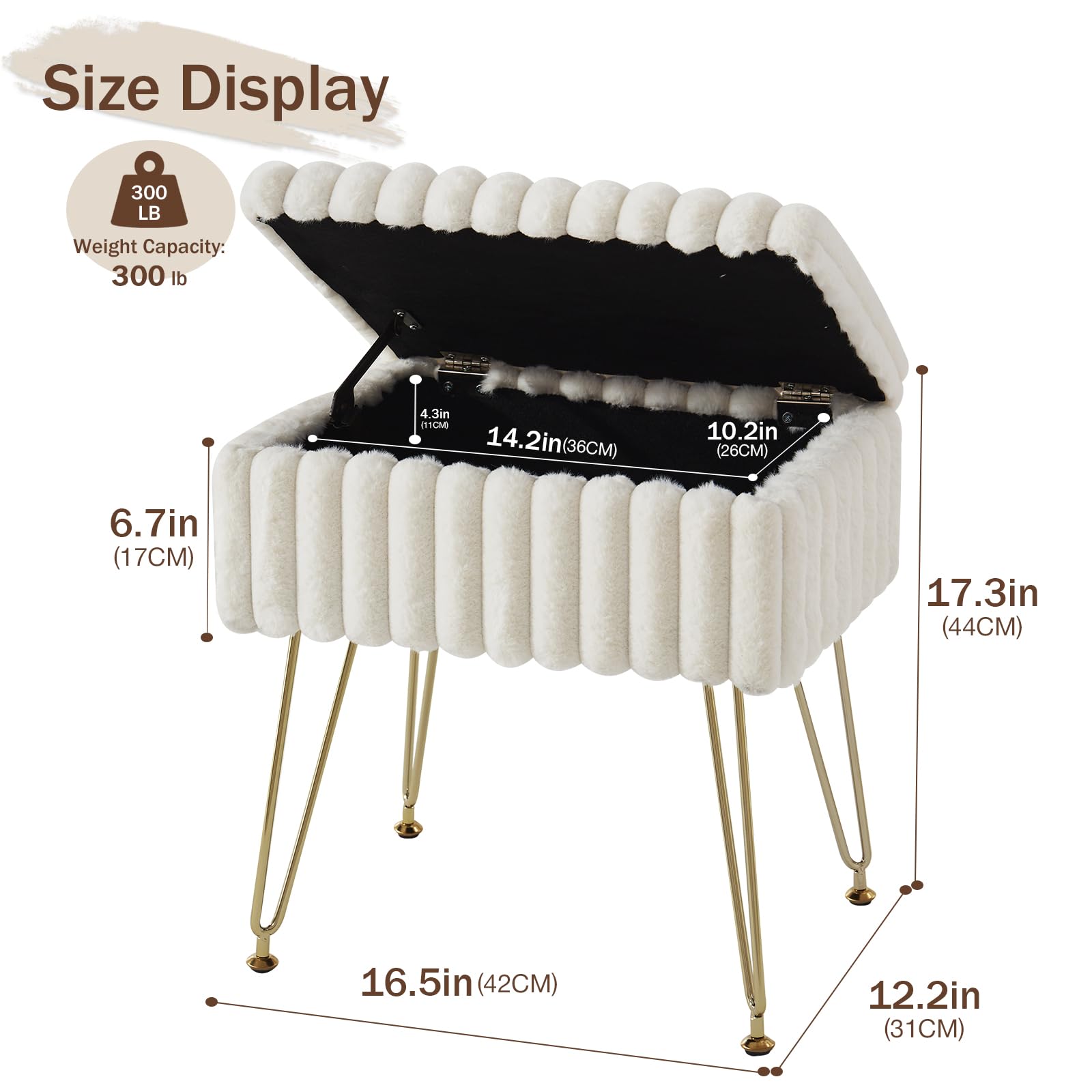 Taburete de tocador con almacenamiento, taburetes de piel sintética para maquillaje de tocador, taburete otomano con 4 patas de metal, sillas de asiento pequeñas para sala de estar 2