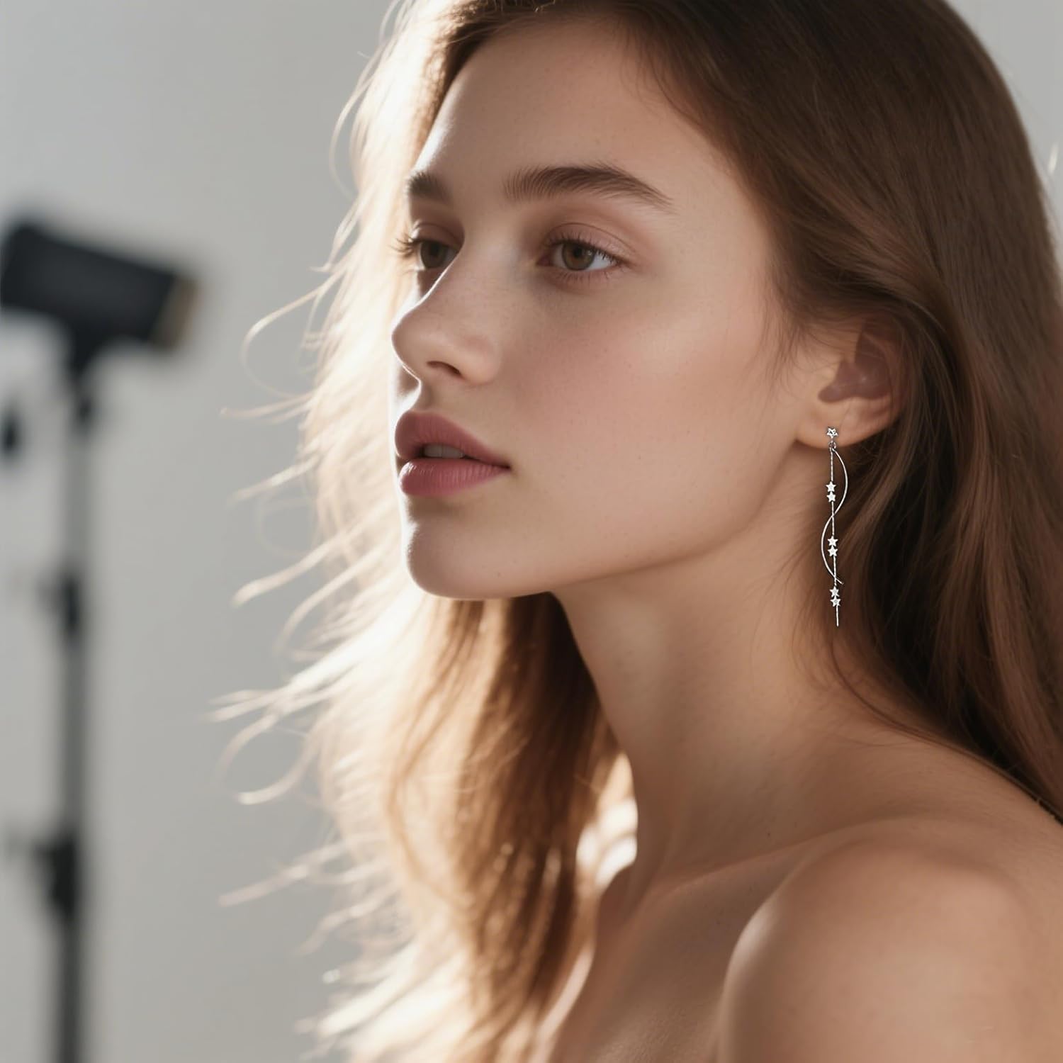 SLUYNZ Sterling Silver Star Dangle Earrings for Women Teens Long Dangle Earrings Chain Curve Tassel - Image 2