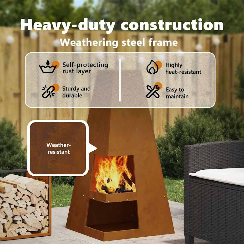 vidaXL Hoguera Marrón 50 x 50 x 100 cm Acero autopatinable, Cocina al Aire Libre con Estufa portátil, Moderna y Duradera, Genial para campamentos, BBQ, Senderismo