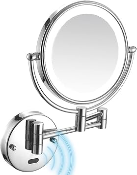 Smart Sensor LED Makeup Mirror with Lights And 10X Magnification, Double Sided Wall Mounted Swivel Extendable Vanity Mirror,Silver,Plug in
