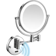 OGRAFF Smart Sensor LED Makeup Mirror with Lights and 10X Magnification, Double Sided Wall Mounted Swivel Extendable Vanity Mirror,Rose Gold,Hardwired Color Silver, Size Hardwired