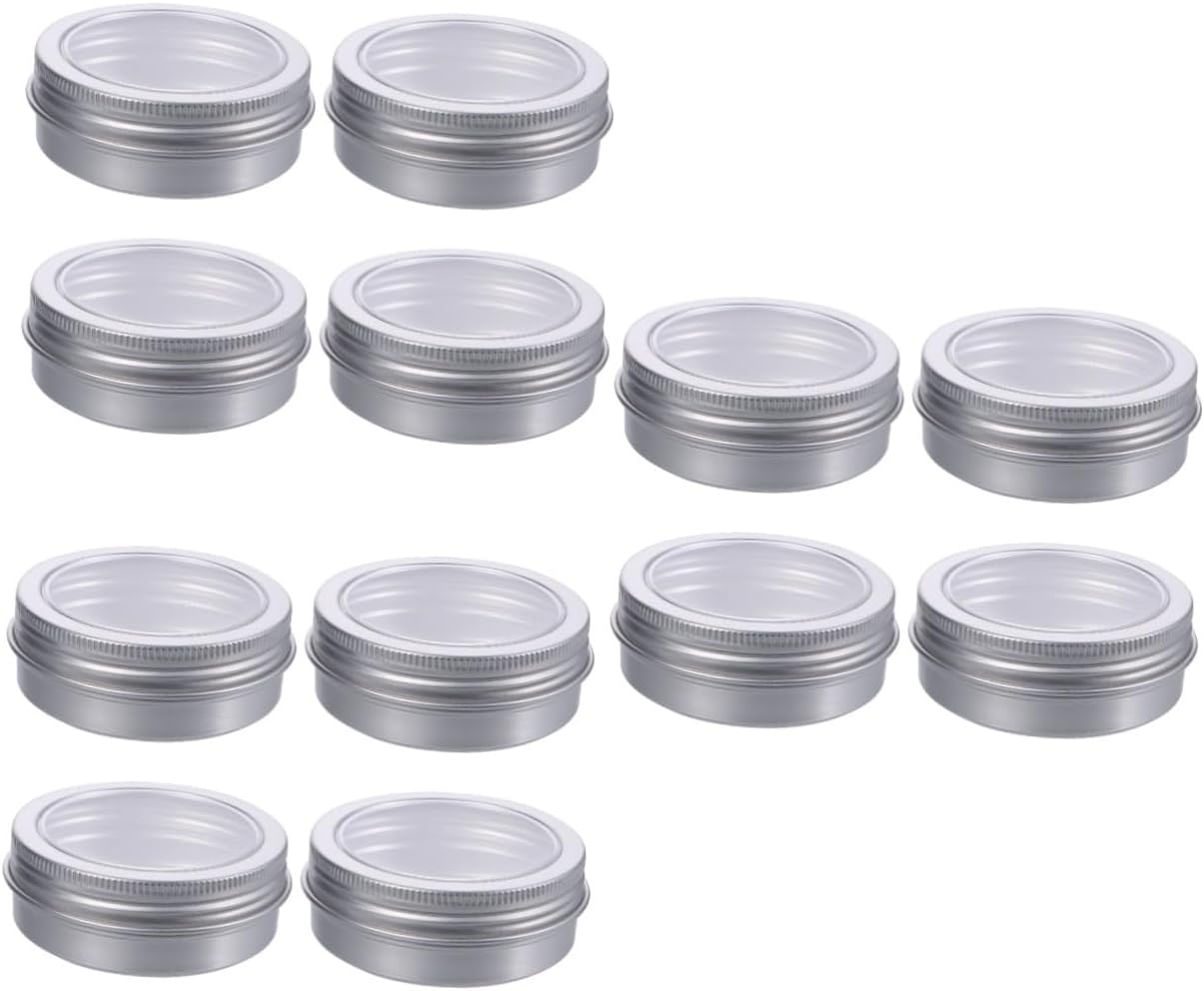 SHINEOFI 36pcs Aluminum Cosmetic Jars Round Tin Containers Window Lids for Candy Buttons Jewelry