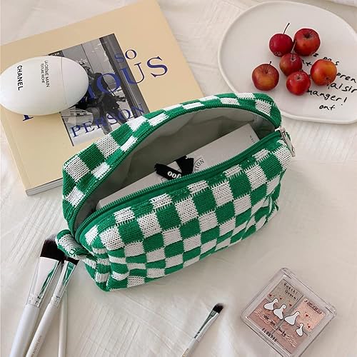 Miniatura 6 de FFpaw 2 bolsas de cosméticos para mujer, bolsa de maquillaje a cuadros, bolsa de aseo de viaje, organizador de cosméticos con cremallera, 1 bolsa de